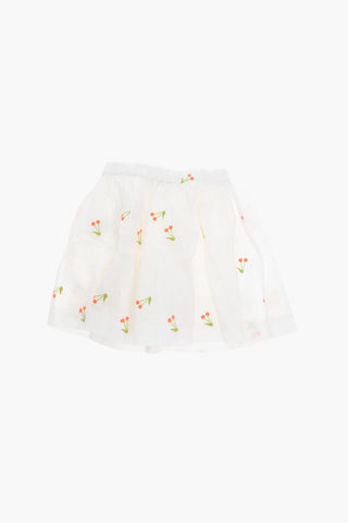 Cotton-voile SUZON Flared Skirt with Cherry Embroidery