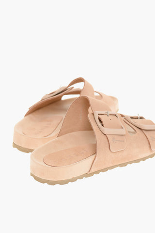 Slides In Pelle Scamosciata Con Fibbie