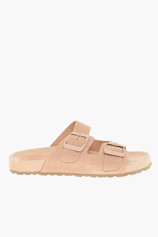 Slides In Pelle Scamosciata Con Fibbie