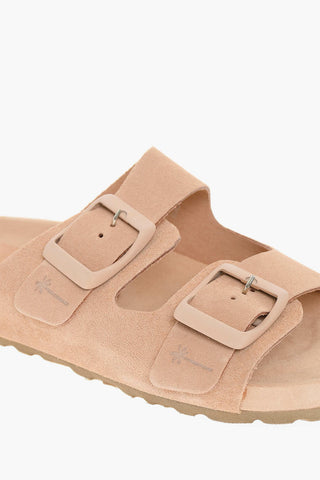 Slides In Pelle Scamosciata Con Fibbie