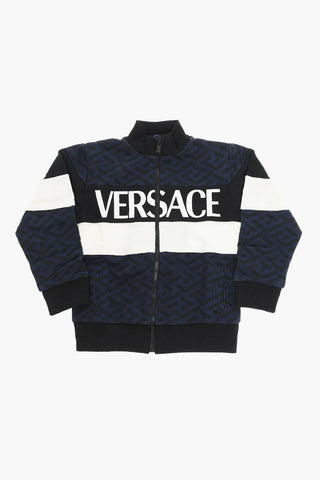 Zip-up Sweatshirt with Logo Print and Contrasting Bands