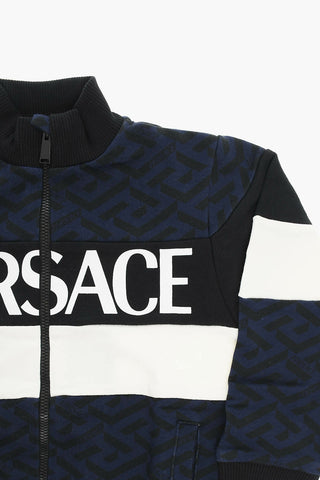 Zip-up Sweatshirt with Logo Print and Contrasting Bands