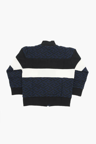 Zip-up Sweatshirt with Logo Print and Contrasting Bands