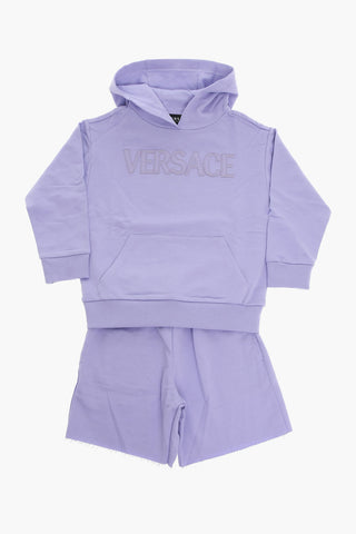 Hoodie and Sweat Shorts Set with Ton-sur-ton Embroidered Logo