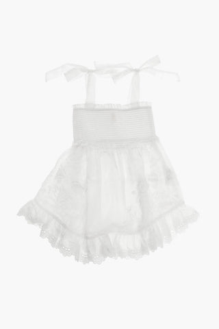Embroidered Dress with Ruched Hem