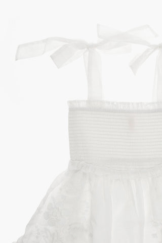 Embroidered Dress with Ruched Hem