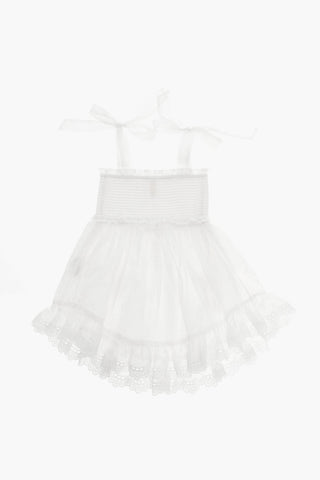 Embroidered Dress with Ruched Hem