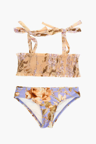 Two-piece Bikini with Floral Pattern and Self-tie Detailing