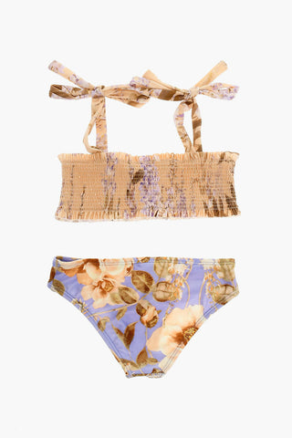 Two-piece Bikini with Floral Pattern and Self-tie Detailing