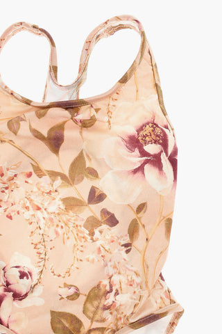 One-piece Swimsuit with Floral Motif