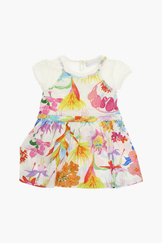 Two-layered Dress with Floral Motif Allover