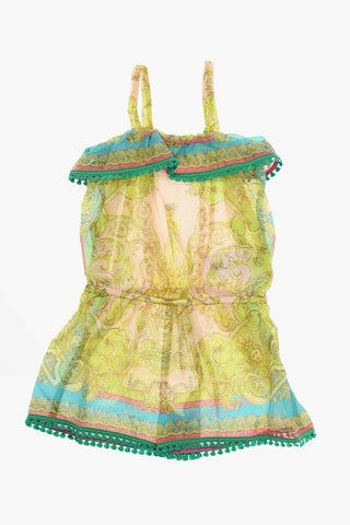 Silk-blend Beach Playsuit with BAROCCO Motif and Ruffles