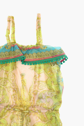 Silk-blend Beach Playsuit with BAROCCO Motif and Ruffles