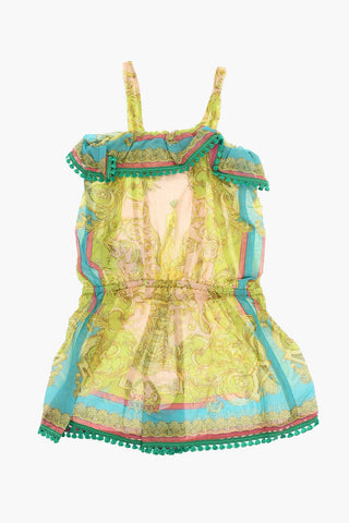 Silk-blend Beach Playsuit with BAROCCO Motif and Ruffles