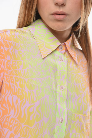 Camicia Crop in Seta con Stampa Monogram
