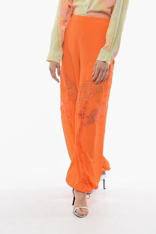 Silk Cargo Pants with Lace Inserts