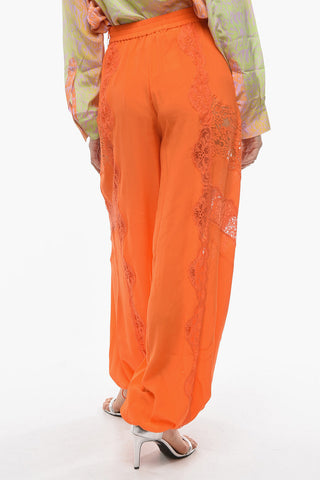 Silk Cargo Pants with Lace Inserts