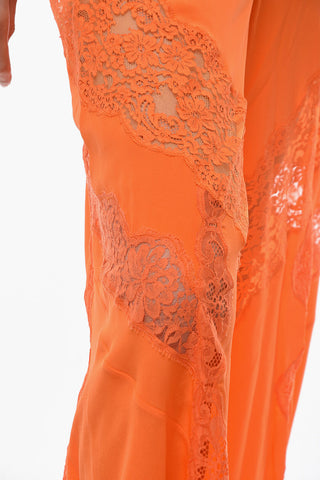 Silk Cargo Pants with Lace Inserts