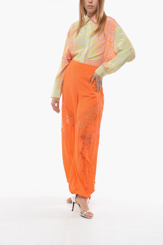Silk Cargo Pants with Lace Inserts