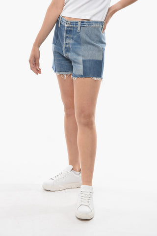 LEVI'S Shorts Patchwork in Denim con Orlo Sfrangiato