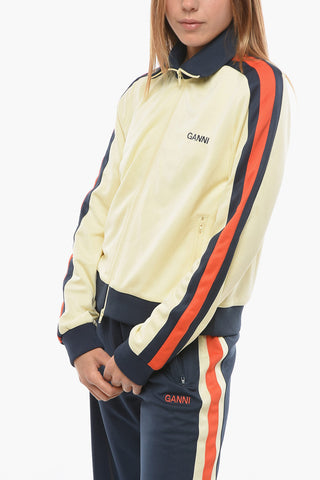 Contrasting Side Bands Sweatshirt with Zip Closure