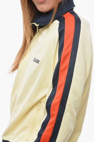 Contrasting Side Bands Sweatshirt with Zip Closure