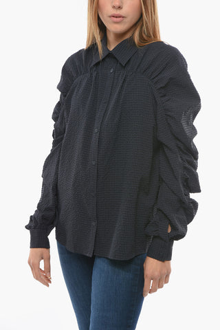 Two-Tone Checked MARCHESA Shirt with Puff-Sleeve