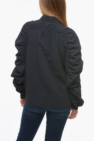 Two-Tone Checked MARCHESA Shirt with Puff-Sleeve