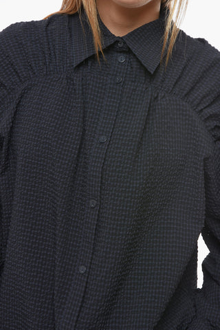 Two-Tone Checked MARCHESA Shirt with Puff-Sleeve