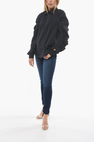 Two-Tone Checked MARCHESA Shirt with Puff-Sleeve