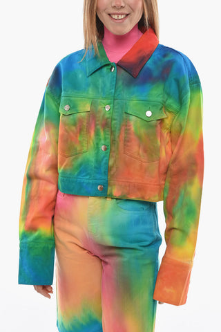Giubbotto Crop in Denim Effetto Arcobaleno
