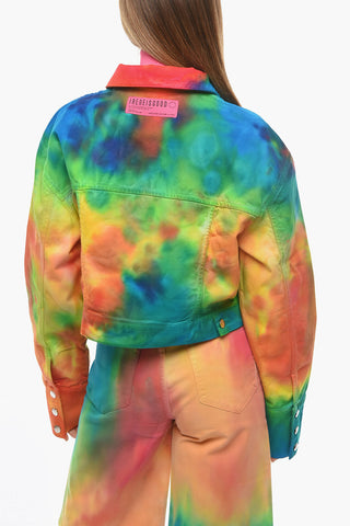 Giubbotto Crop in Denim Effetto Arcobaleno