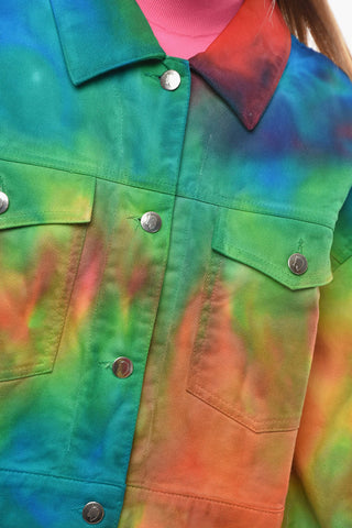 Giubbotto Crop in Denim Effetto Arcobaleno