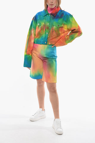 Giubbotto Crop in Denim Effetto Arcobaleno