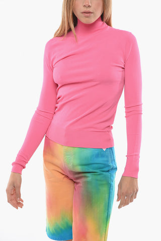 Maglia a Collo Alto Elasticizzata con Finiture a Coste