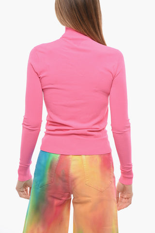 Maglia a Collo Alto Elasticizzata con Finiture a Coste
