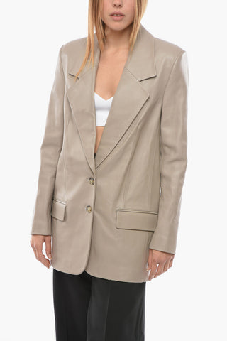Leather LILLE Single-breasted Blazer with Oversized Shoulders