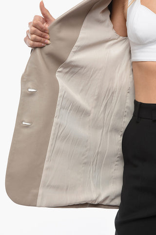 Leather LILLE Single-breasted Blazer with Oversized Shoulders