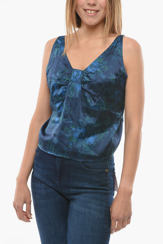 Floral-Motif Silk Crop Top