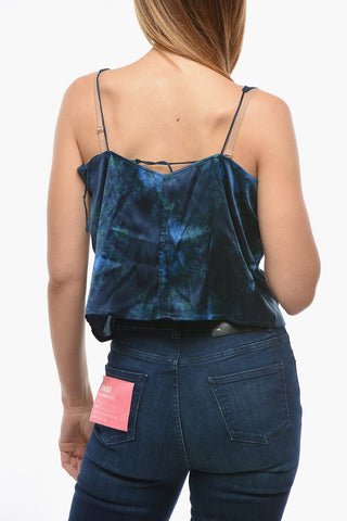 Floral-Motif Silk Crop Top