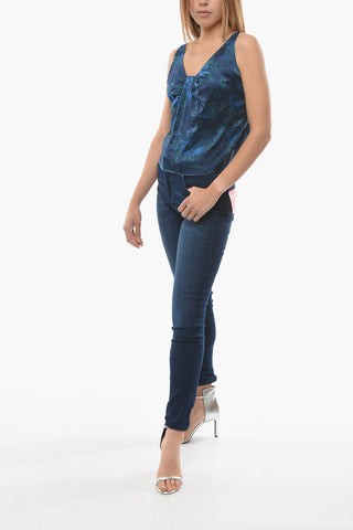 Floral-Motif Silk Crop Top
