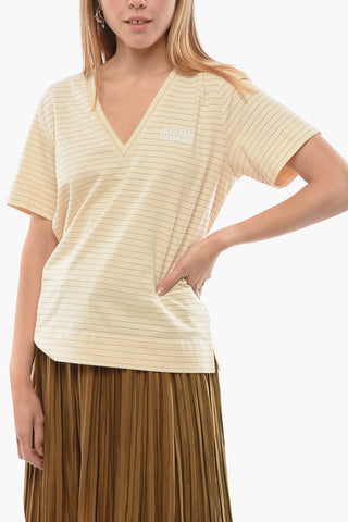 V-Neck T-Shirt with Lurex Stripes
