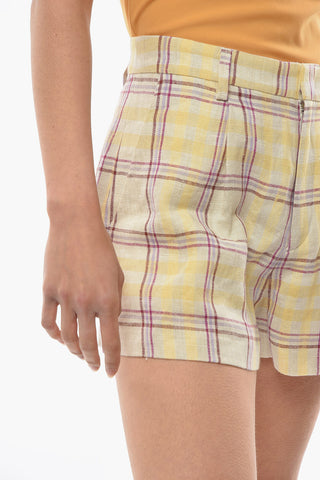 ETOILE Linen One-pleated ILABOT Shorts with Check Pattern