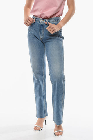 High Wasit Loose Fit Jeans with Frayed Hem 20,5cm