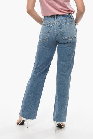 High Wasit Loose Fit Jeans with Frayed Hem 20,5cm