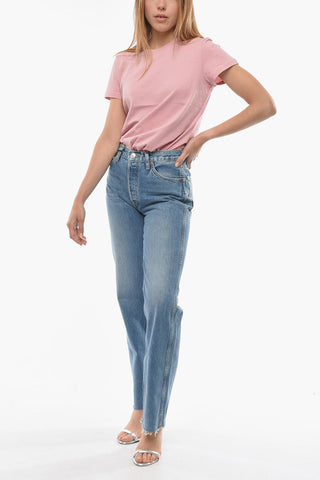 High Wasit Loose Fit Jeans with Frayed Hem 20,5cm