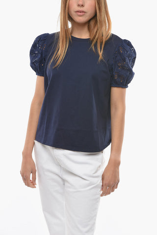 Crew-neck T-Shirt with Sangallo Puff Sleeve