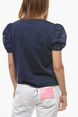 Crew-neck T-Shirt with Sangallo Puff Sleeve