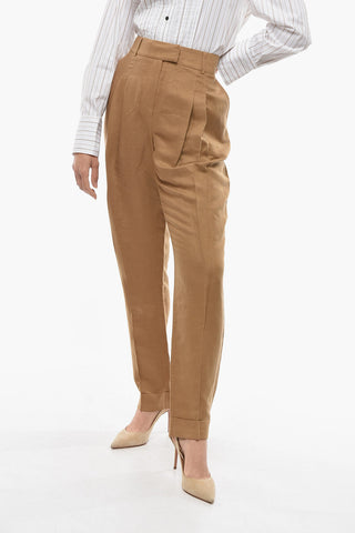 Pantaloni Casual BRENDA A doppia Pince in Misto Lino