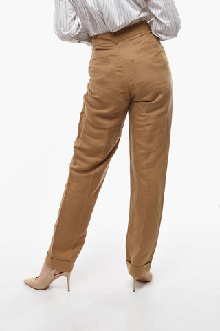 Pantaloni Casual BRENDA A doppia Pince in Misto Lino